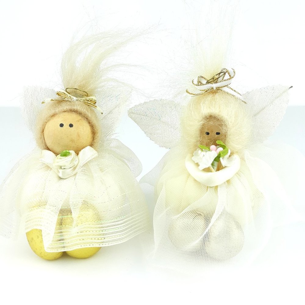 Vintage Satin Angel Ball Christmas Ornament Set Of 2